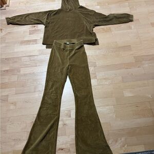 aerie Olive Green Corduroy Flare Pants